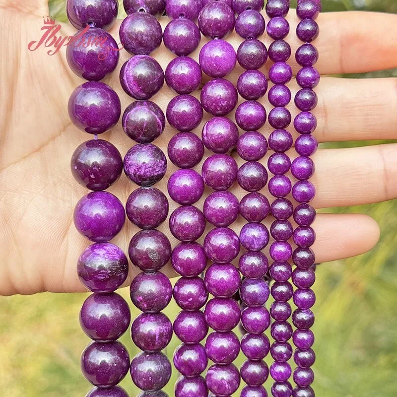 

Round Charoite Smooth Jade Loose Stone Beads For DIY Necklace Bracelet Jewelry Making Loose Strand 15 Inches 6,8,10,12,14mm