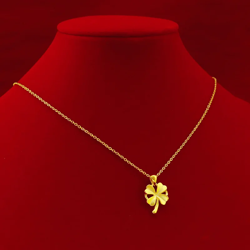 9999 Real Gold 24K Gold Four-leaf Clover Necklace Women's Imitation Gold Lucky Grass Collarbone Necklace