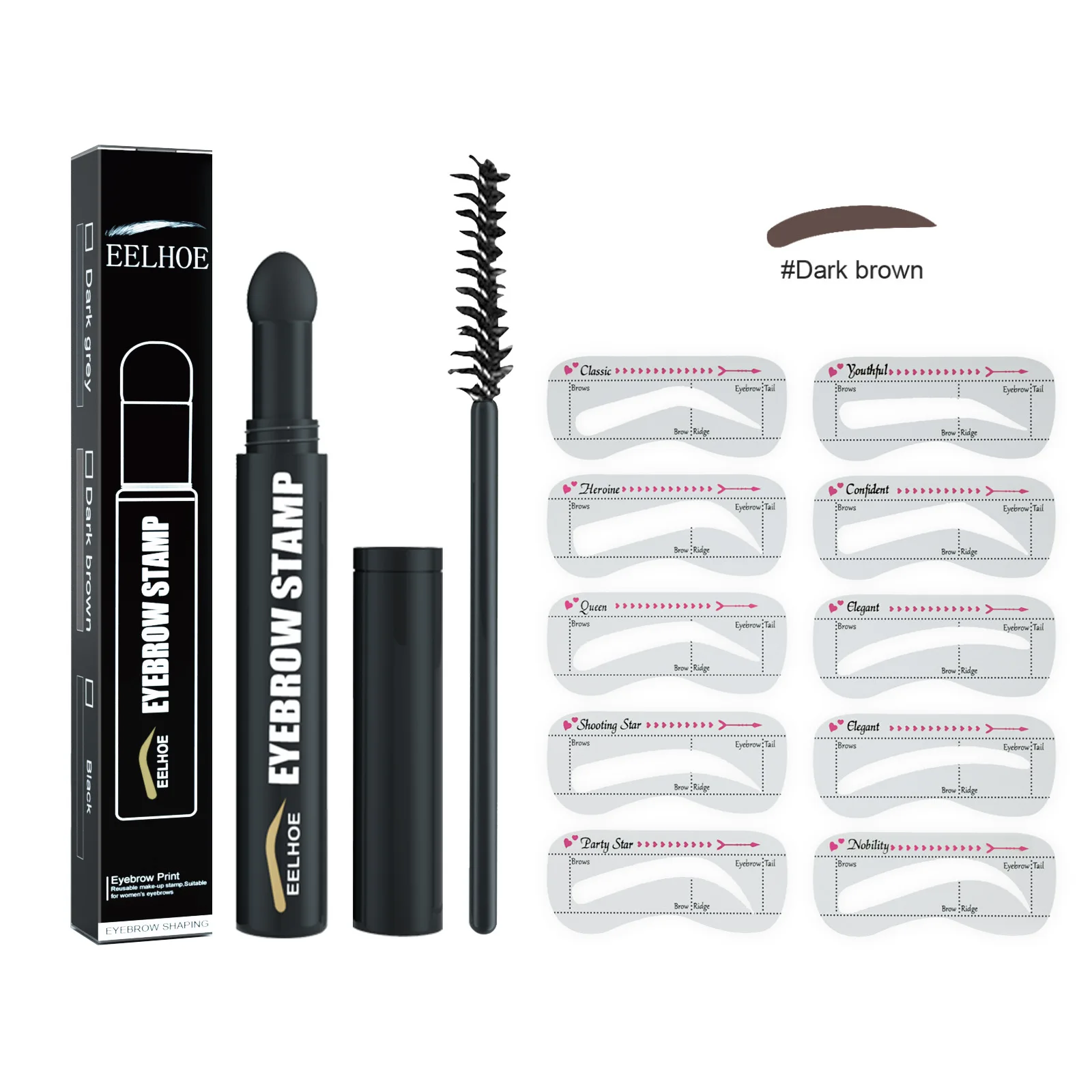 แสตมป์คิ้วกันน้ําสีคิ้วรูปร่างคิ้ว Hair Line แปรงแต่งหน้า Professional Eyebrow Stamp Stencil Kit