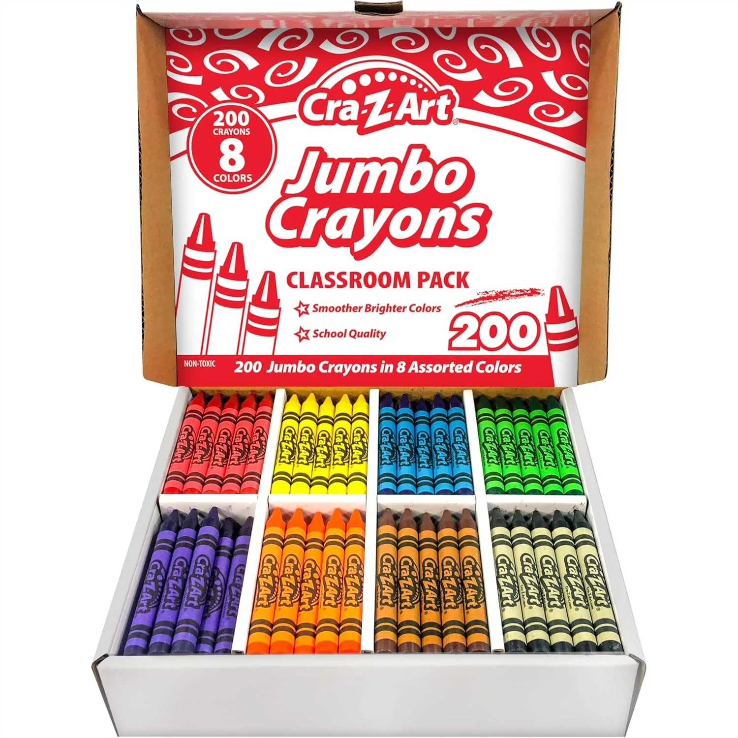 

Jumbo Crayon Bulk Class Pack 200ct 8 Assorted Colors 25 Each Back to School for Teachers