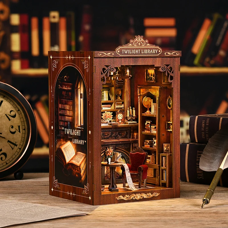 DIY Book Nook Kit Figurines Miniature Booknook Wooden Doll House 3D Puzzle Bookshelf  Dollhouses Toy For Birthday Christmas Gift