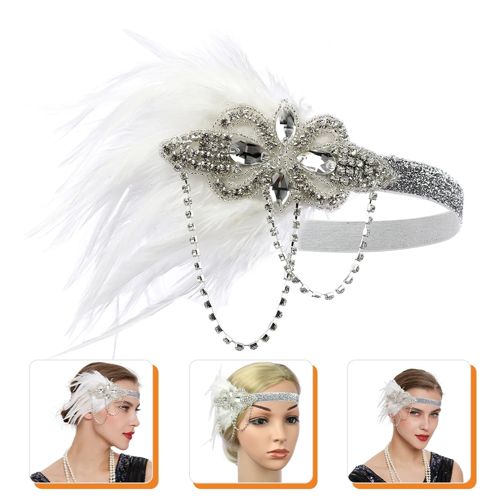 

Vintage Style Feather Headband With Crystals Elegant Ladies Hair Accessory For Special Occasions 1920s Headpiece