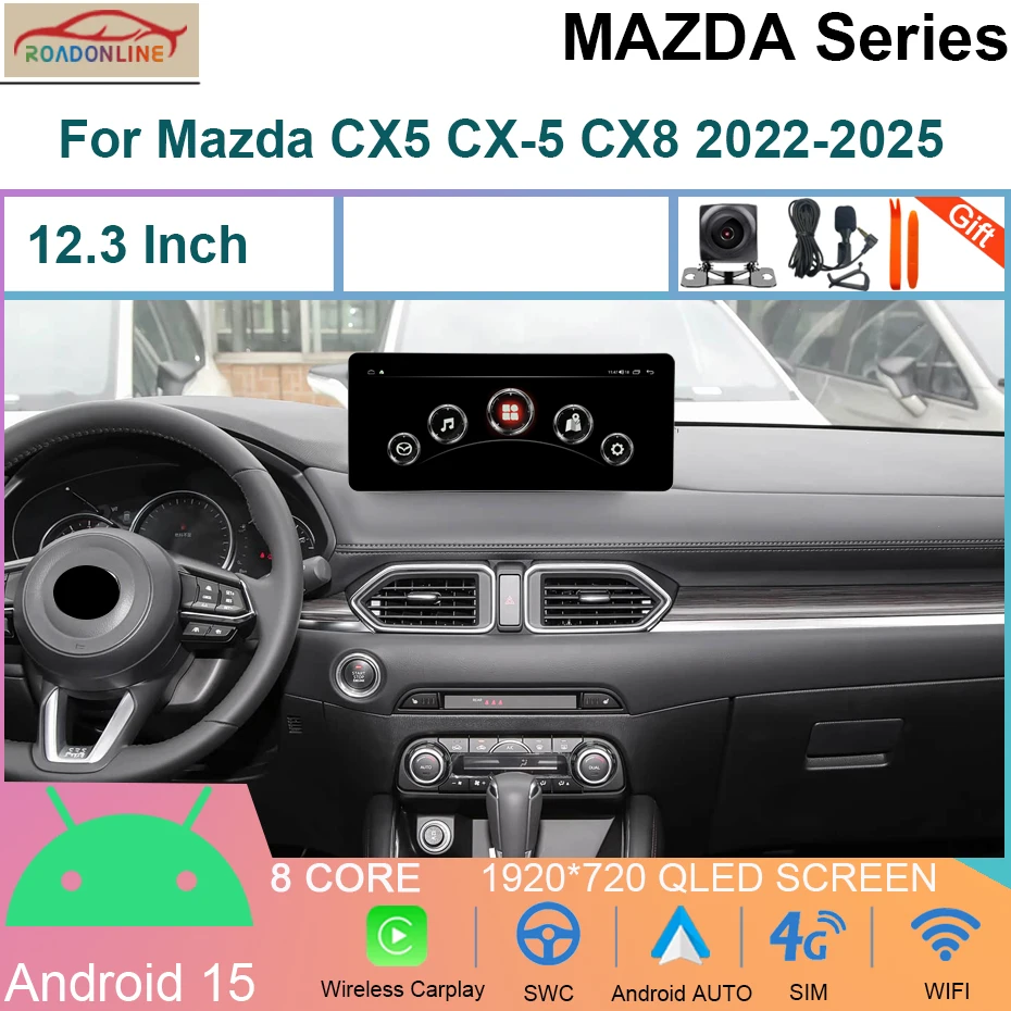 

For Mazda CX-5 CX-8 2022 2023 2024 2025 Android 15 Carplay Auto Car multimedia Car radio video player GPS Navigation