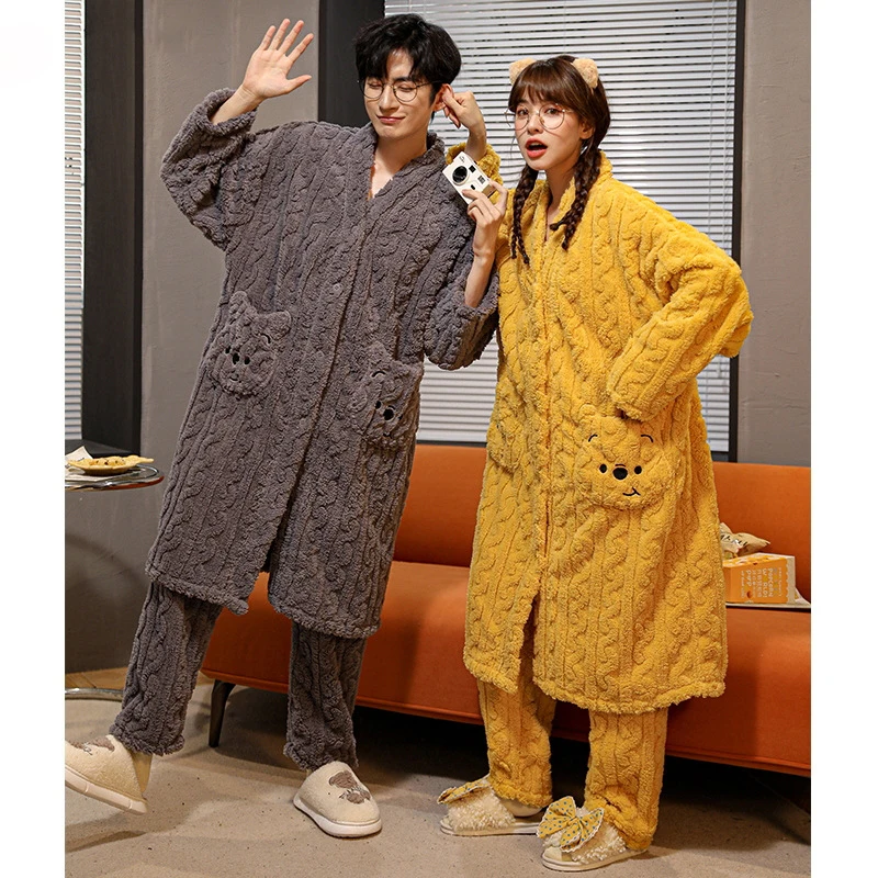 Autumn And Winter Couple Pajamas Men's Pajamas Flannel Long Thick Flannel Pajama Pants Robe Pants Man And Women Robes Pajama Set