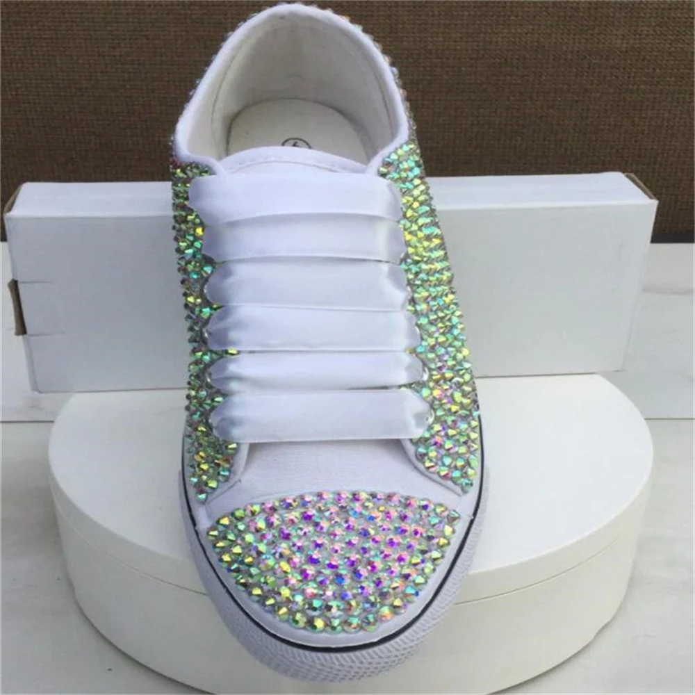 Beige low top color rhinestone ribbon custom style canvas shoes integrated sports casual shoes women\'s shoes 35-46