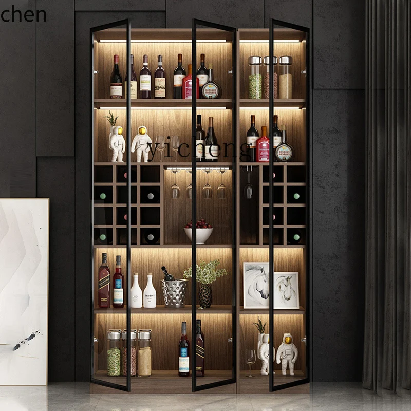 HXL ガラスドアワインキャビネットモダンシンプルリビングルーム壁ディスプレイキャビネット無垢材家庭用小型ロッカー