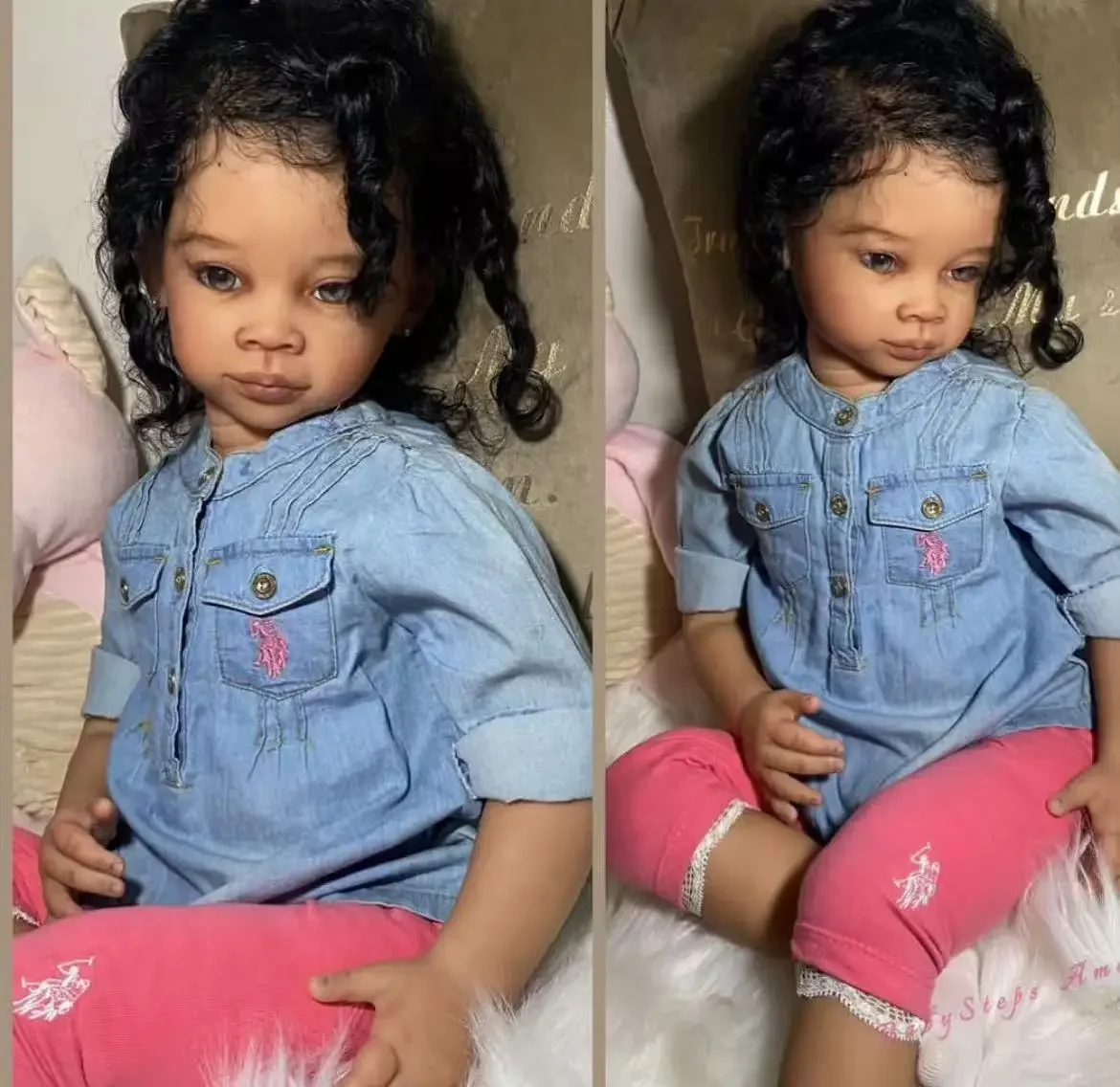 SINO-BB Customized Limited Supply 80cm Reborn Baby Meili With Hand-Rooted Hair Dark Skin Already finished Doll