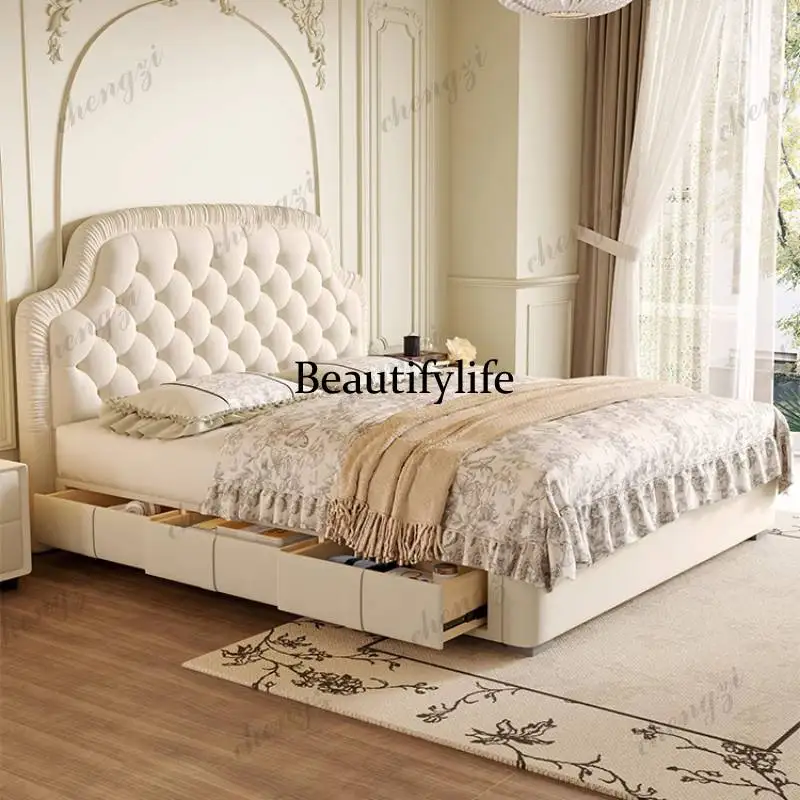 

Minimalist Unique Double Bed Decoration Design Household Wooden Double Bed Storage Accessories Cama Twin Furniture For Home
