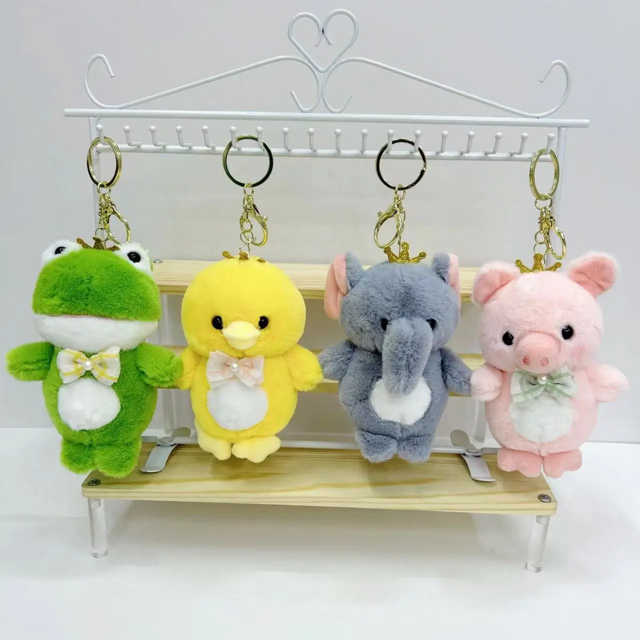 new Creative cute darling  cartoon animal bow pig frog chick plush toy keychain pendant boutique soft doll machine doll gift