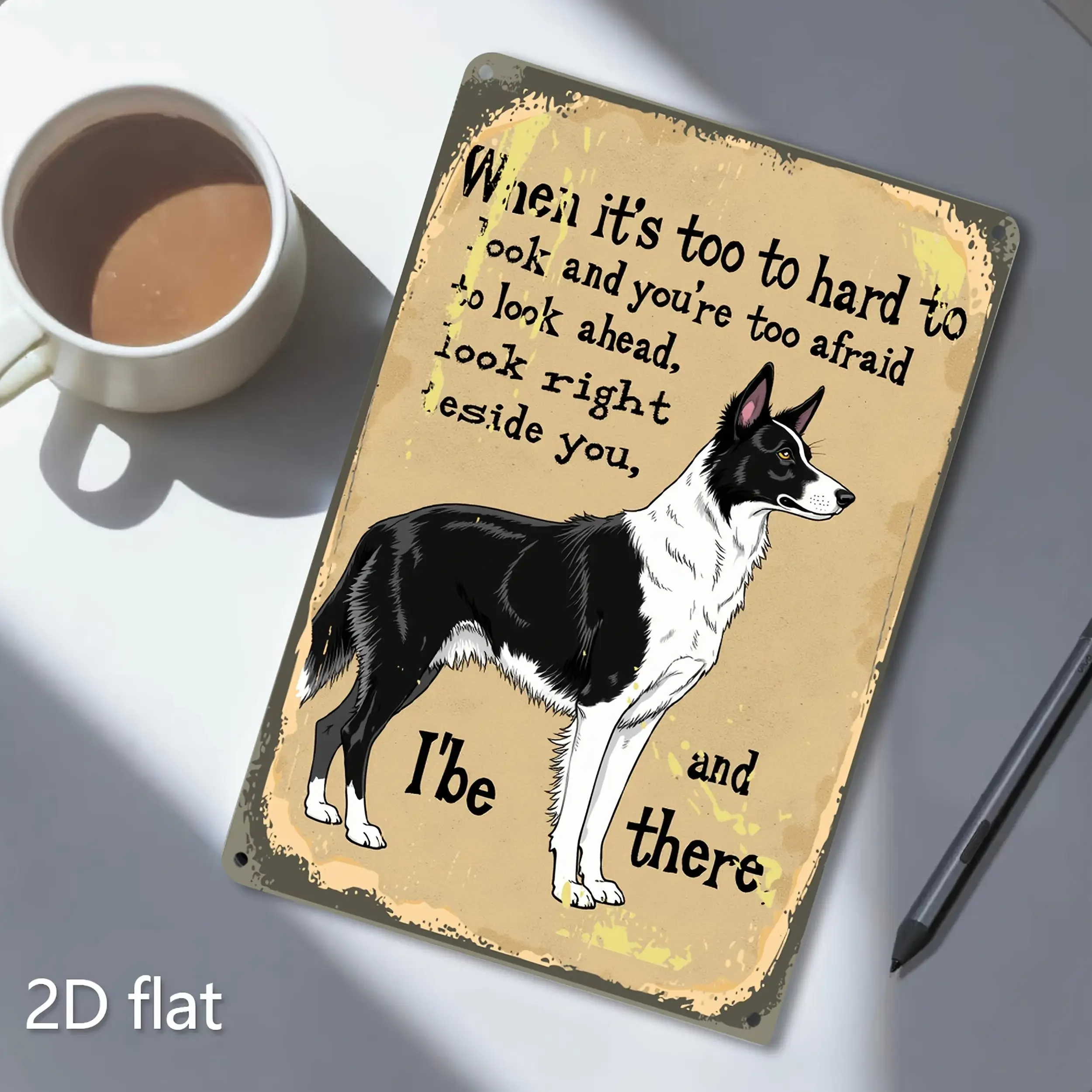 Black White Collie Vintage Tin Sign 2D Flat Metal Wall Decor 20x30cm Pre-Drilled Weatherproof Bar Garage Decor