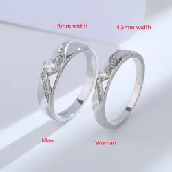 Buyee-Conjunto de anillos de Plata de Ley 925 para parejas, anillo de circón blanco claro para mujer y hombre, joyería fina clásica para boda, círculo