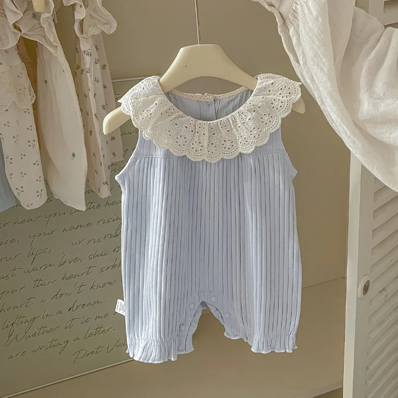 رائعتين طفل الفتيات السروال القصير الضوء الأزرق القطن السراويل رومبير رائعة الدانتيل تكدرت طوق لينة ومريحة للطفل حديث الولادة 0 - 3Y #5