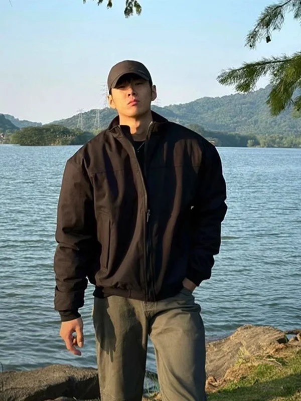 American Style  Jacket Men Spring Autumn Cleanfit Three-Proof Stand Collar Baseball Uniform Short Wide Shoulder Outerwear