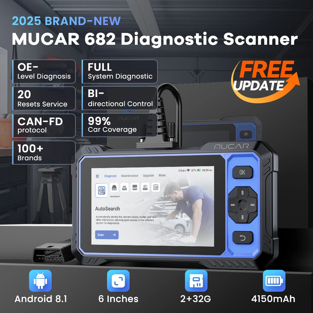Global Version MUCAR 682 Lifetime FREE Auto OBD2 Scanner CANFD Protocol Full System 20 Reset Action Test Car Diagnostic Tools