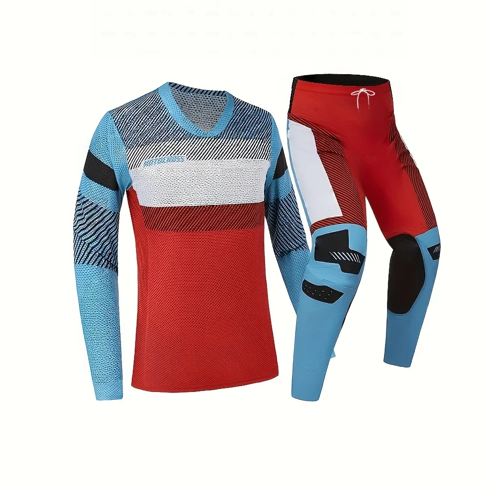 Motocross off-road racing suit set, breathable long sleeved riding top, wear-resistant and elastic motorcycle pants, outdoor spo