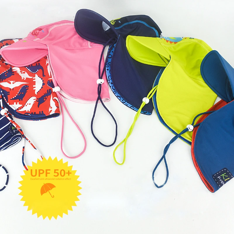 Sombrero de playa con protección solar para niños y niñas, gorro de natación con protección UV, transpirable, para el cuello, para exteriores, de 1