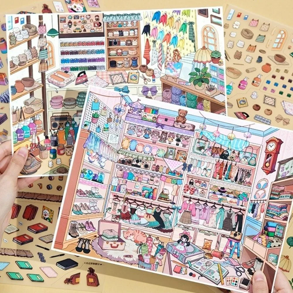 New Shop Theme 3D Scene Stickers PET Large Size Stacking Stickers Stationery DIY Craft Die Cut Pocket Sticker Children Gifts