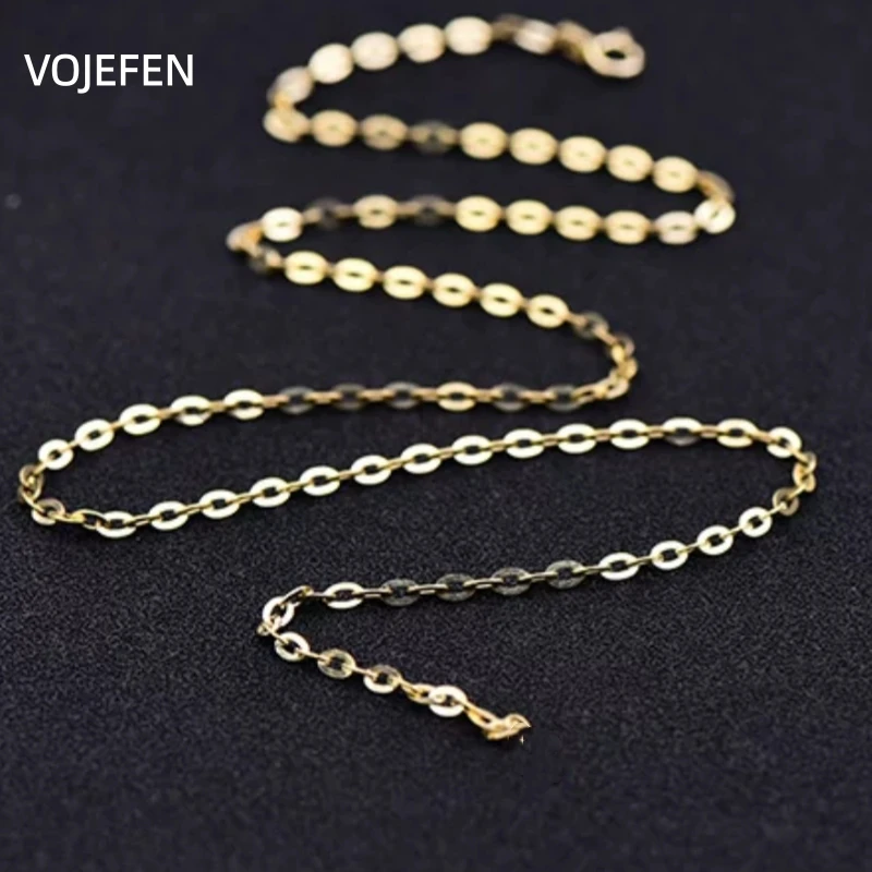 VOJEFEN 14K Gold Necklace Jewelry AU585 Stamp O Chain 45-60cm High Brand Accessories Jewellery Luxury Gift Choker Certificate