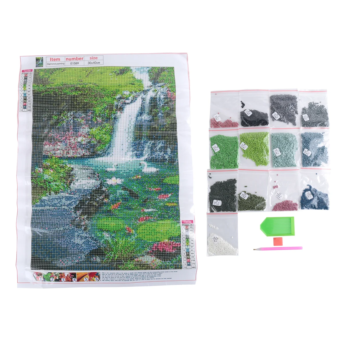 MALL  Waterfall Scenery Fish DIY Diamond Embroidery Landscape Full Rhinestones Home Decor