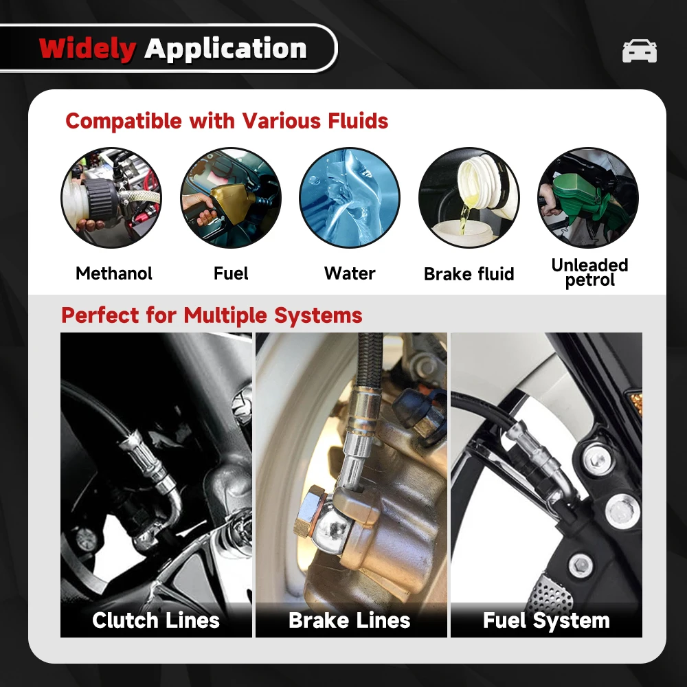 Bartoo-Rvs AN3 Hydraulische Rem Motorfiets Olie Slang Lijn Banjo Fitting 10MM Rechte/28/45/90 °   Remslang eindigt HR072