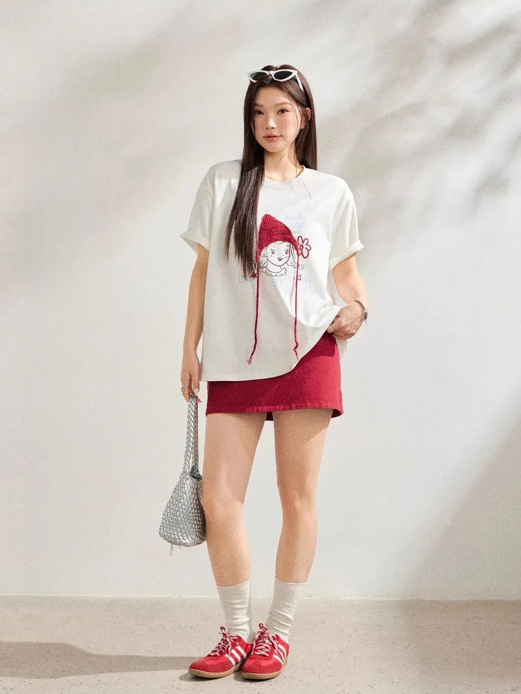 

plus Size Korean Sle Slimming Red Knit ort Sve T-irt And Skirt Set for plus Size Women Spring Faion Casual Wear