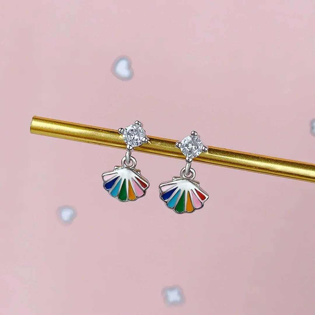 Uini Tail Hot selling New Product Fashionable 925 Pure Silver Colorful Shell Earrings Trendy Sweet High Quality Jewelry ED374