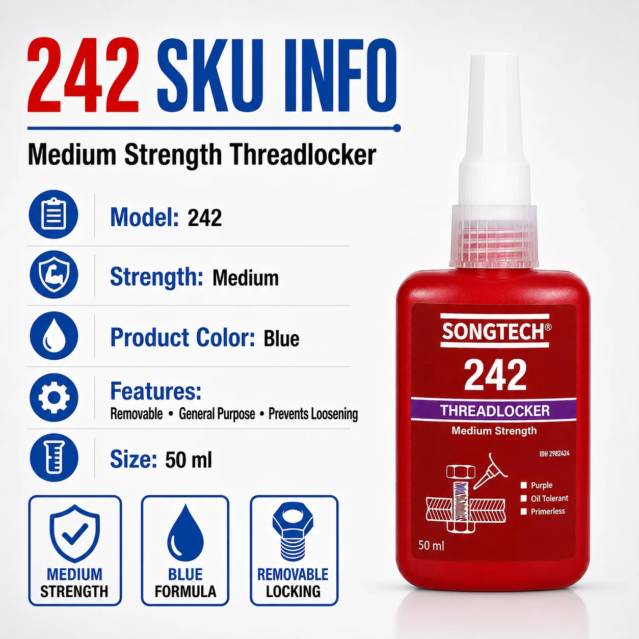 50ml SongTech Loctite 243 242 222 262 263 270 271 272 277 290 Schroeflijm Anaerobe Lijm Draadborgmiddel