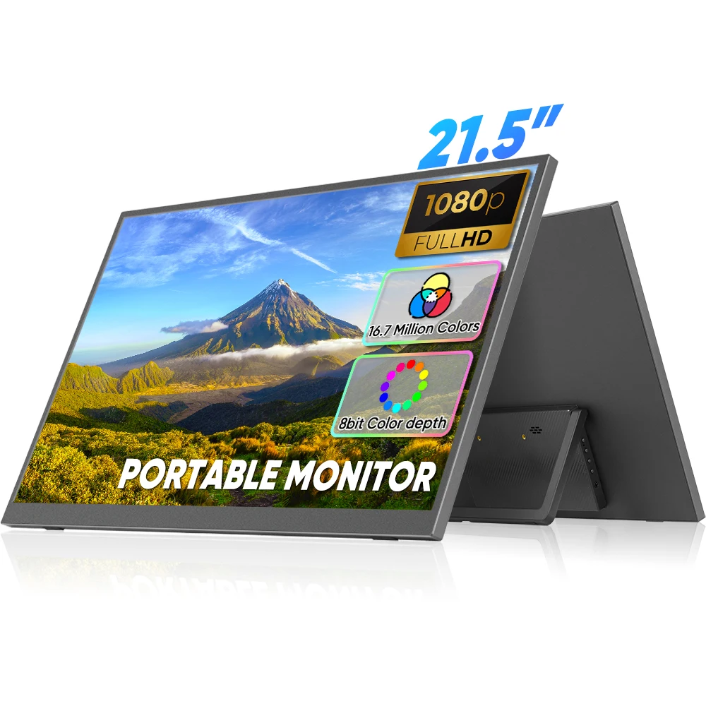 

Ультратонкий 21,5-дюймовый портативный USB-C HD 1080P VESA 180 ° Регулируемая подставка безрамного дисплея FHD HDR для путешествий