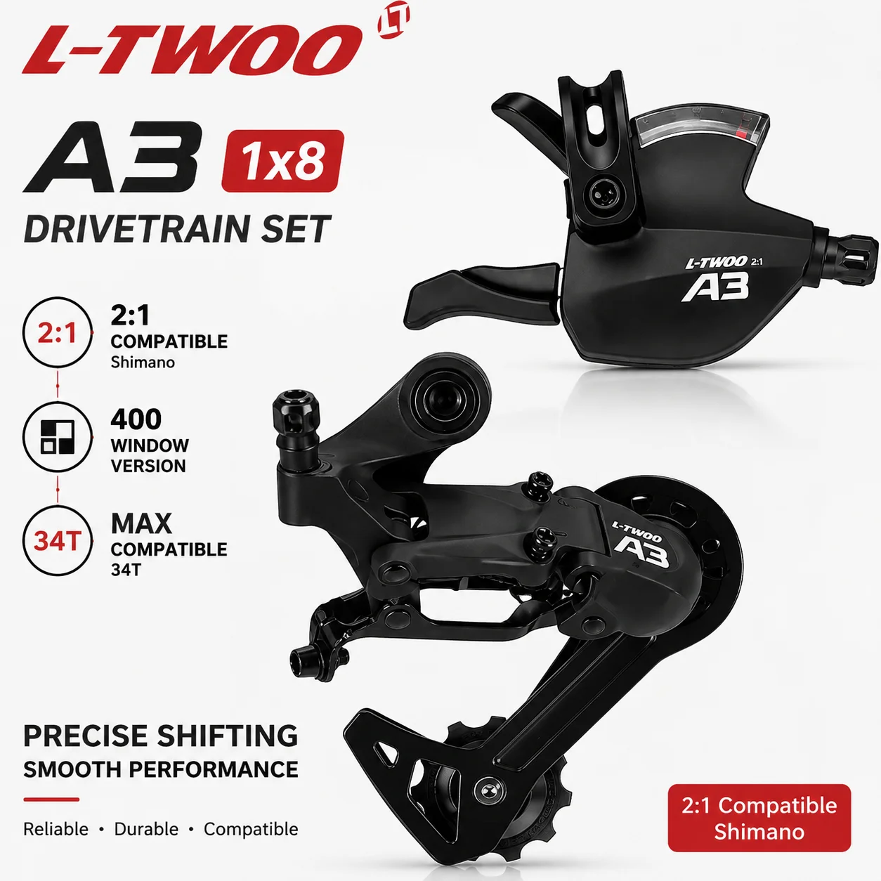 L-TWOO A3 400 MTB Groupset 3x8 Speed 32T Window Shifters Front Rear Derailleur 2:1 Compatible Bicycle Parts Cycling Gear