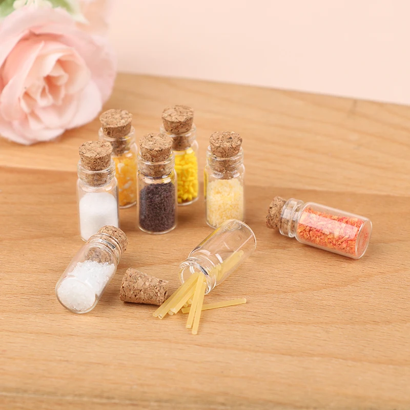 8Pcs/Set 1/12 Dollhouse Mini Glass Seasoning Bottle Simulation Kitchen Model Toy