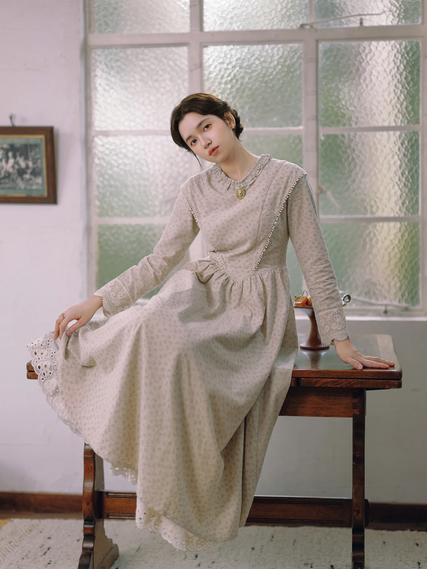 Tiyihailey primavera outono 100% algodão feminino vestido impresso manga cheia longo maxi senhoras roupas S-XL vintage cintura alta 2026 cinza