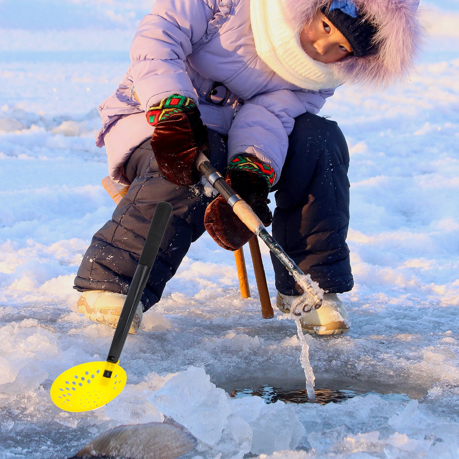 

Ice Scoop Skimmer Collapsible Ergonomic Long Handle Ice Scoop For Winter Outdoor Reusable Plastic Fishing Gear Tool Easy