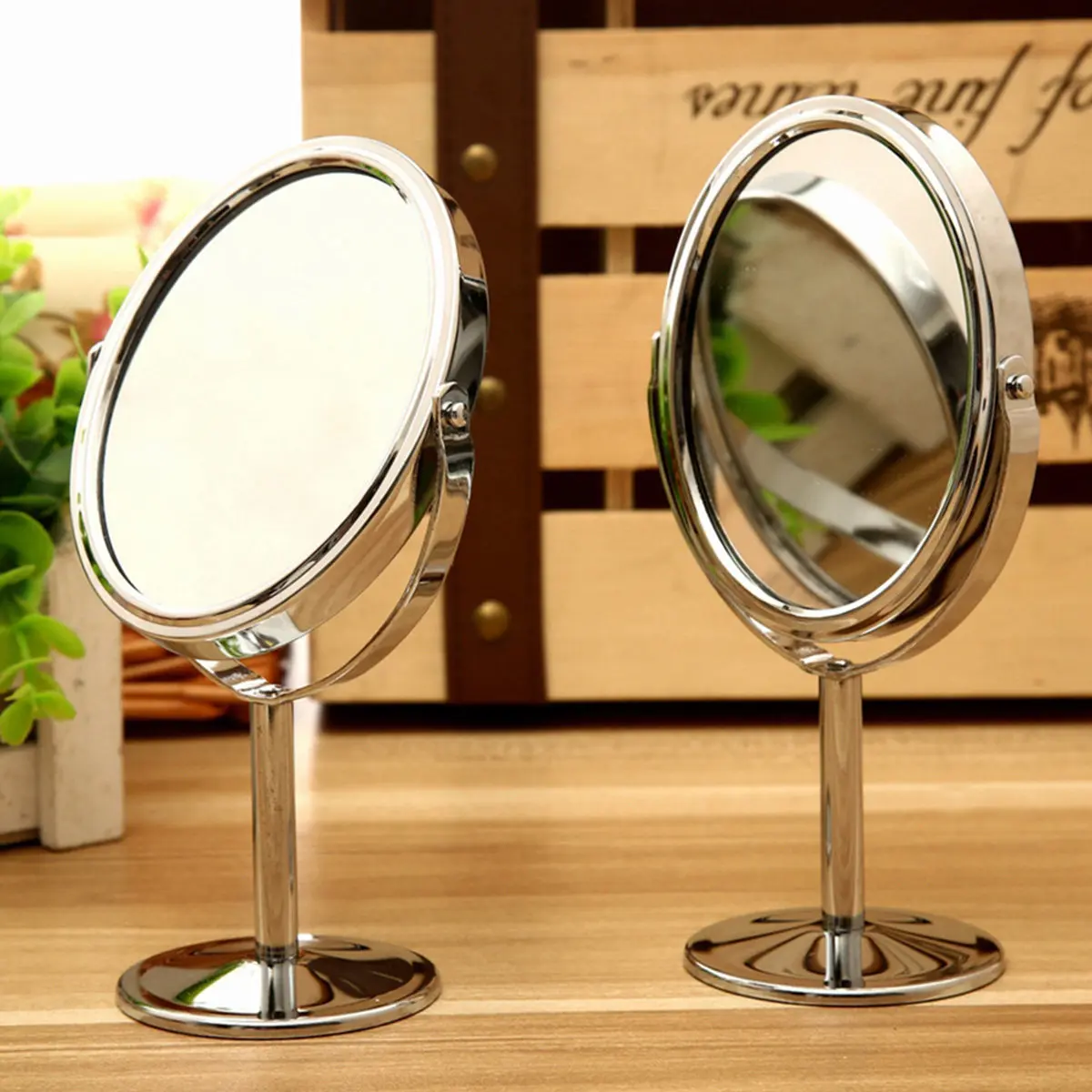 Rotary Double Side Makeup Mirror Round Desktop Clear Magnifying 1:2 Mirror High Definition Adjustable Angle Chic Gloss
