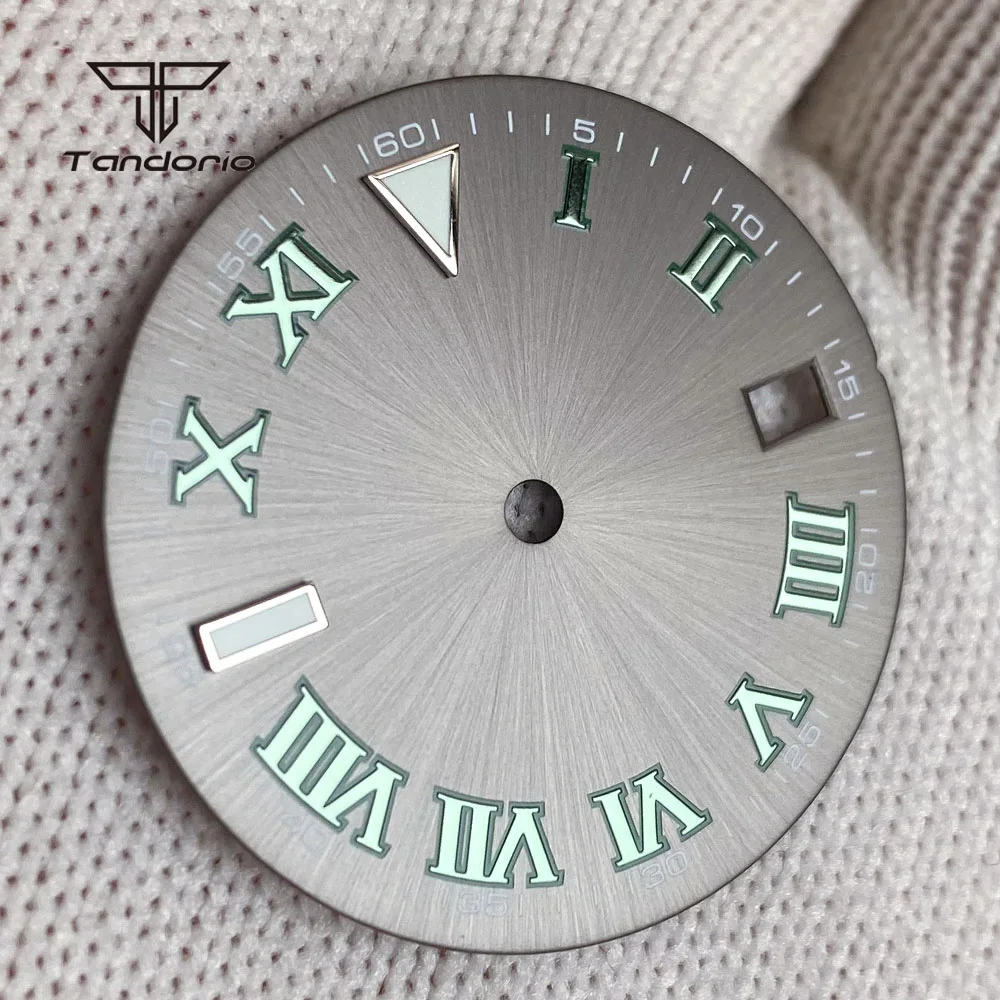 29 มม.สีเทา Sunburst นาฬิกา Dial Face Fit NH35 สีเขียวโรมันเครื่องหมายวันที่หน้าต่างมือชุดผู้ชายนาฬิกาอัตโนมัติ Mod อุปกรณ์เสริม