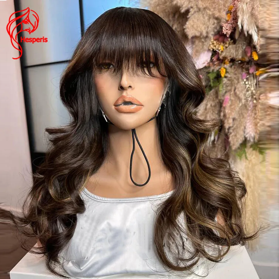 

Hesperis Body Wave Full Machine Made Wig Blonde Highlight With Ombre Dark Brown Wear And Go Human Hair Wig With Bangs For Women