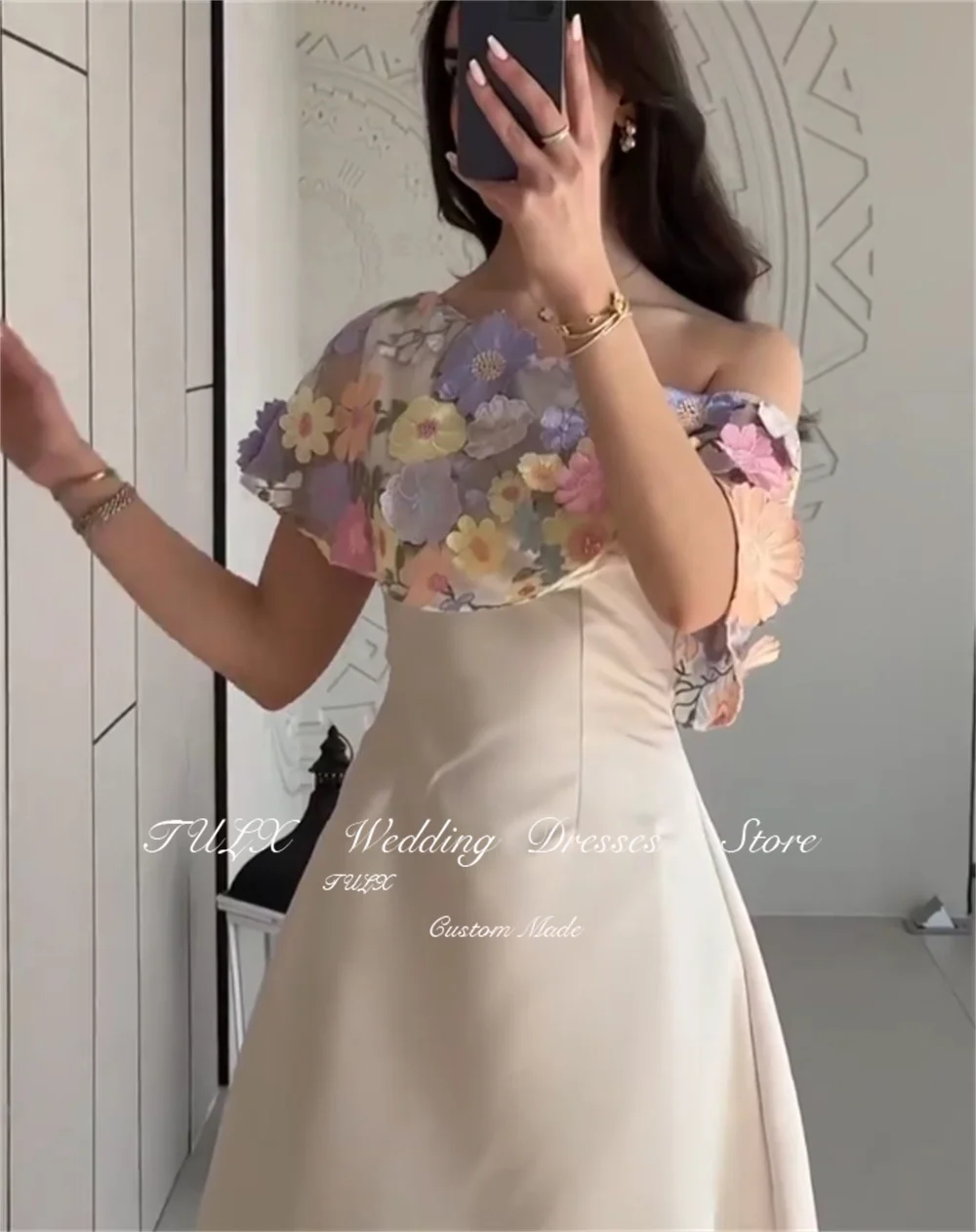 TULX robe de soirée élégante en Satin de luxe dentelle fleur châle robe de soirée une ligne longueur cheville arabe robe d'événement formel personnalisé