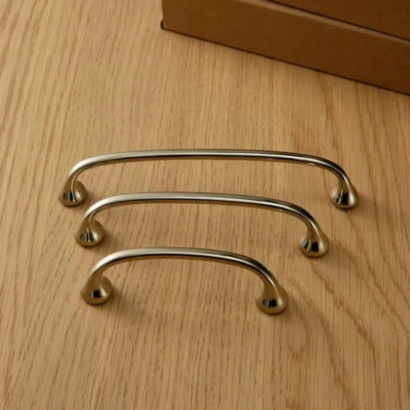 Polished Chrome Curved Wardrobe Cabinet Pulls Minimalist Drawer Knobs Gloss Silver Metal Furniture Handles for Kitchen Cabinets