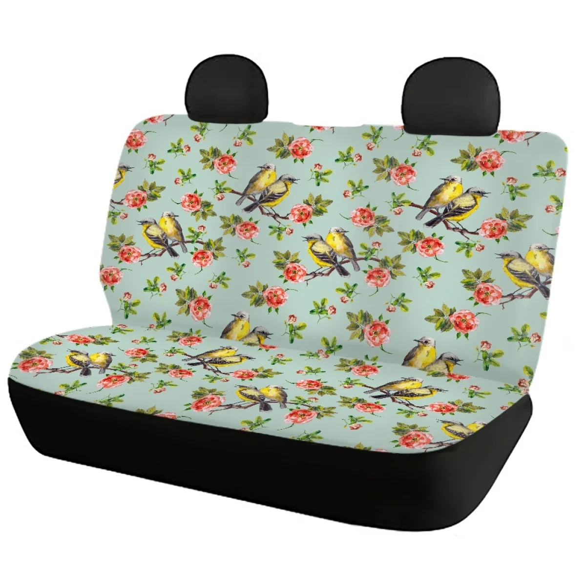 Floral Bird Design Women Car Seat Covers Breathable Full Set Heavy-Duty Nonslip Car Accessories General Front and Rear Seat