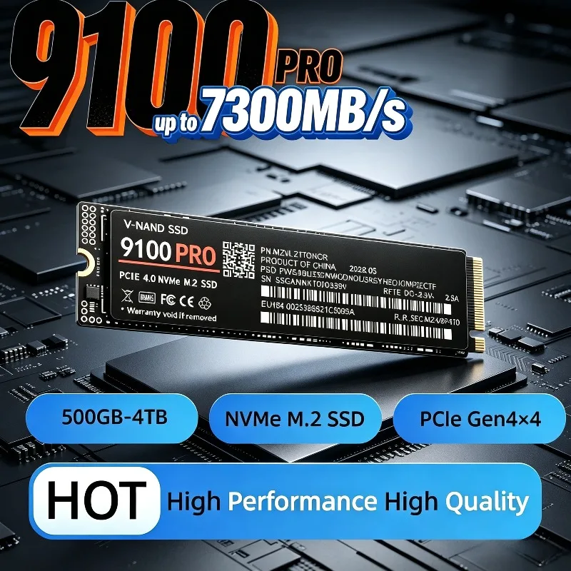 2026 New Genuine 9100 PRO M.2 2280 NVMe SSD with PCIe4.0, 7300MB/s TLC 3D NAND 500GB-4TB for PS5, Laptop and Desktop PC.