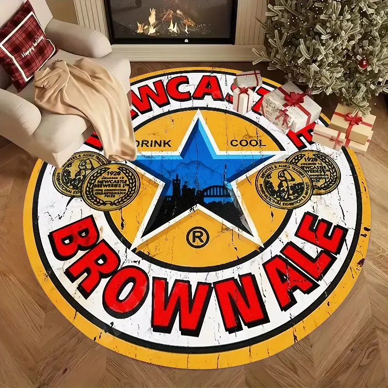 Round Decorative Ale Brewery Rug Carpet Mat Newcastle Beer Theme Home Living Room Floor Decoration Accent Rug Accent Mat