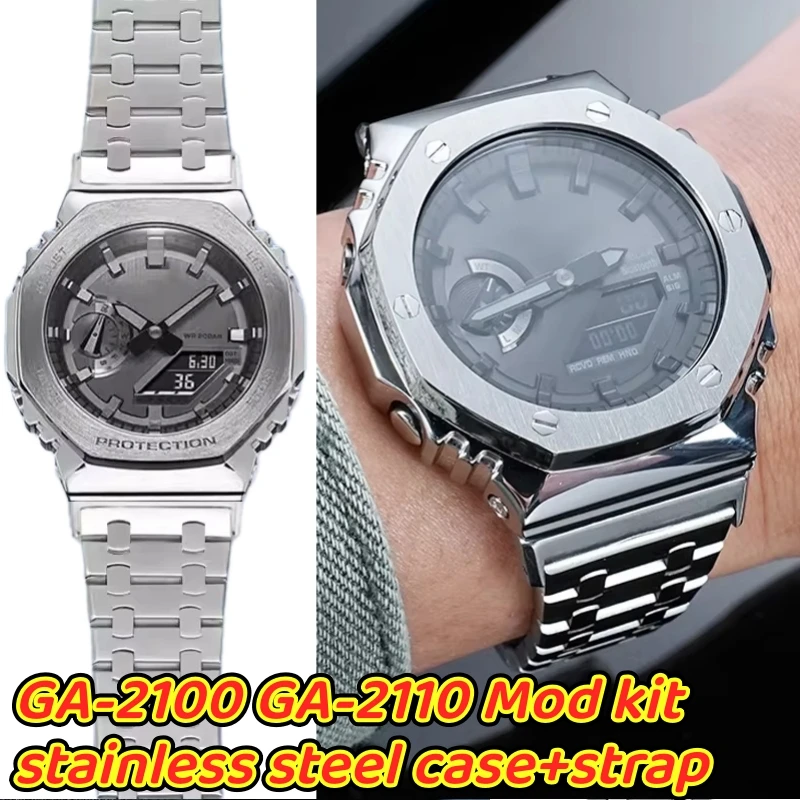 GA2100 Stainless steel case+strap For Casio G-SHOCK GA-2100 GA-2110 GA-B2100 Mod kit Solid metal bezel watch band set with tools