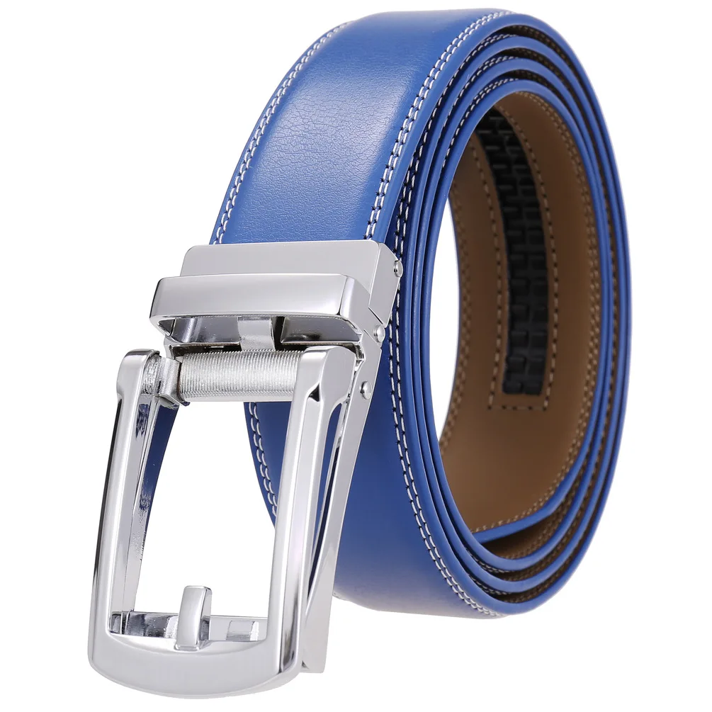 

Мужские ремни унисекс, роскошные брендовые дизайнерские модные мужские ремни из натуральной кожи с автоматической пряжкой, мужские джинсы, поясной ремень синего цвета