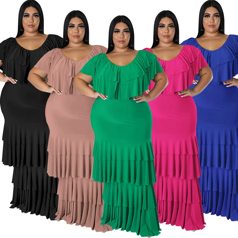 218172   Plus rozmiar damski okrągły dekolt wielosegmentowy łączony duża sukienka typu swing sweter 2025 impreza lato Elegantes Casual Y2k