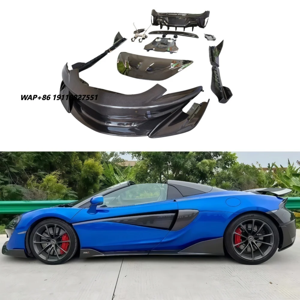 Upgrade 600LT Style Dry Carbon Fiber Front and Rear Bumpers, Side Skirts, P1 Style Hood Kit for McLaren 540C 570S Convertible