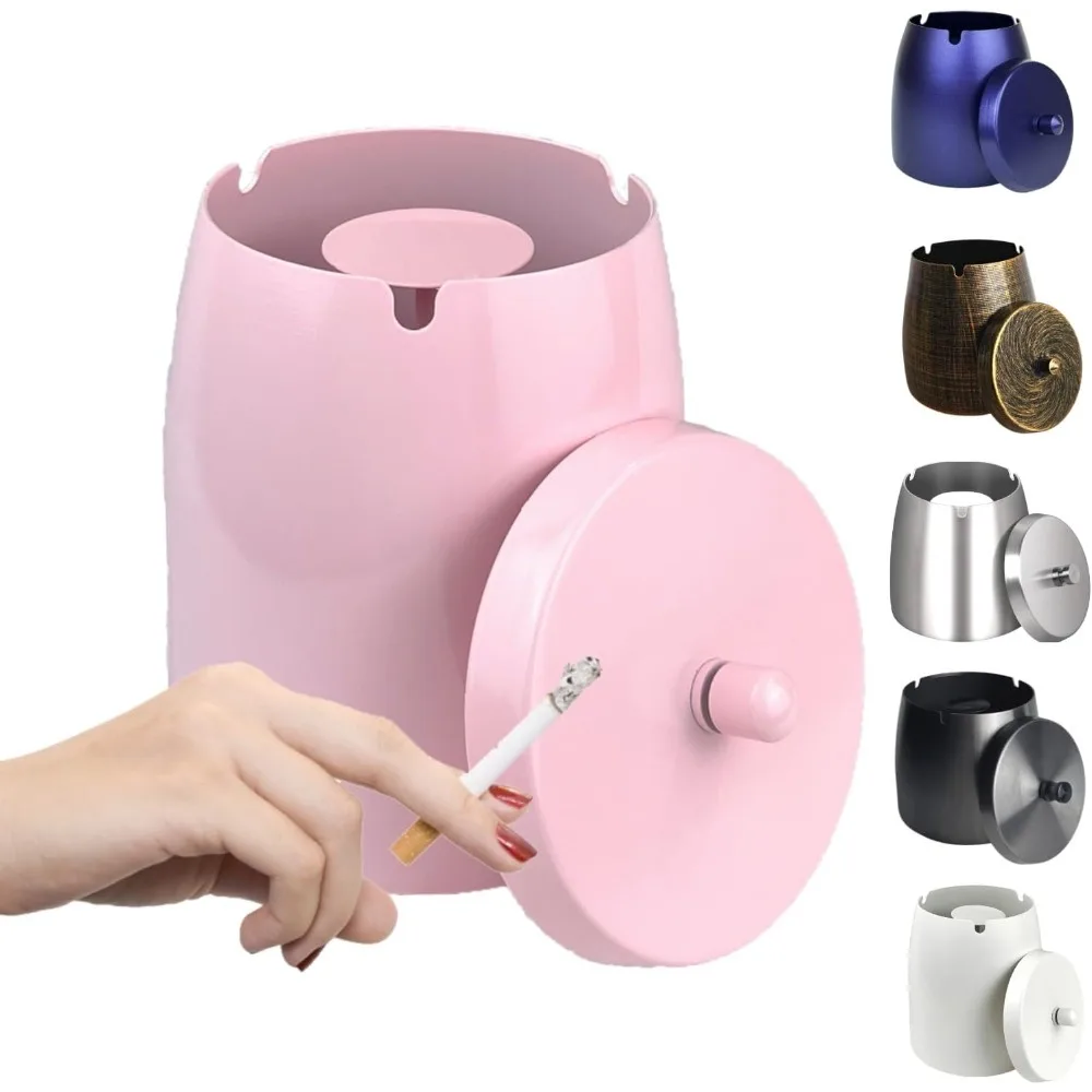 

Ash Tray, Large Outdoor Ashtray with Lid, Ashtray for Outside Patio, Stainless Steel Windproof Smokeless Ash Tray for Balcony, A