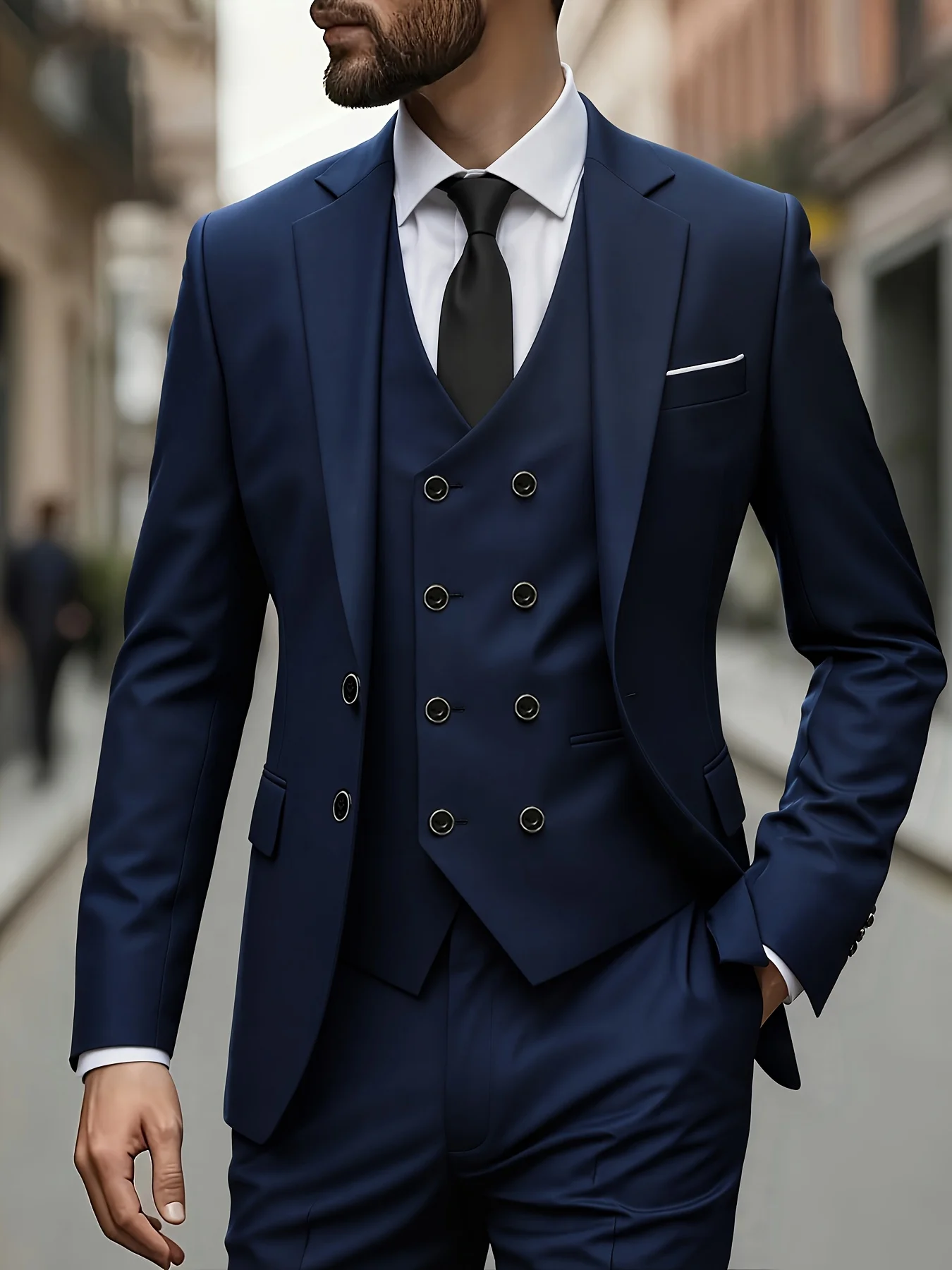 

Men's 3-piece suit, green fruit collar, large suit, suit pants, formal tie, wedding dress, vest, work uniform, holiday gift.