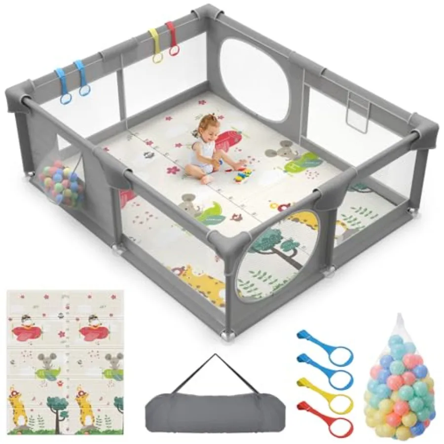 

Baby Playpen with Mat 71 x 59-inch Extra Large Play Yard for Baby and Toddler Safety Play Fence Large Indoor and Outdoor Activi