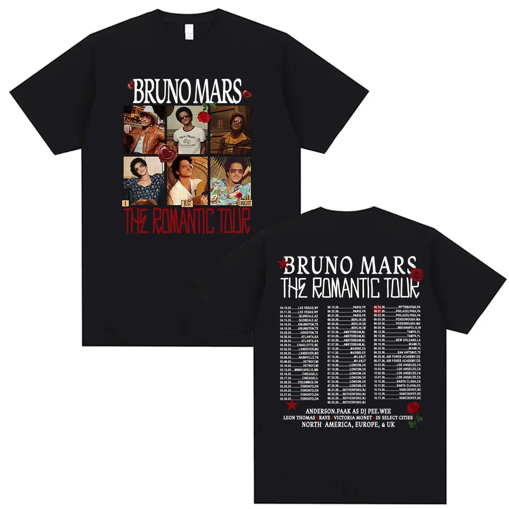 Bruno Mars The Romantic Tour 2026 Music Graphic T Shirt Men Women Harajuku Hip Hop Rock T-shirts Summer Tops 100% Cotton T-shirt