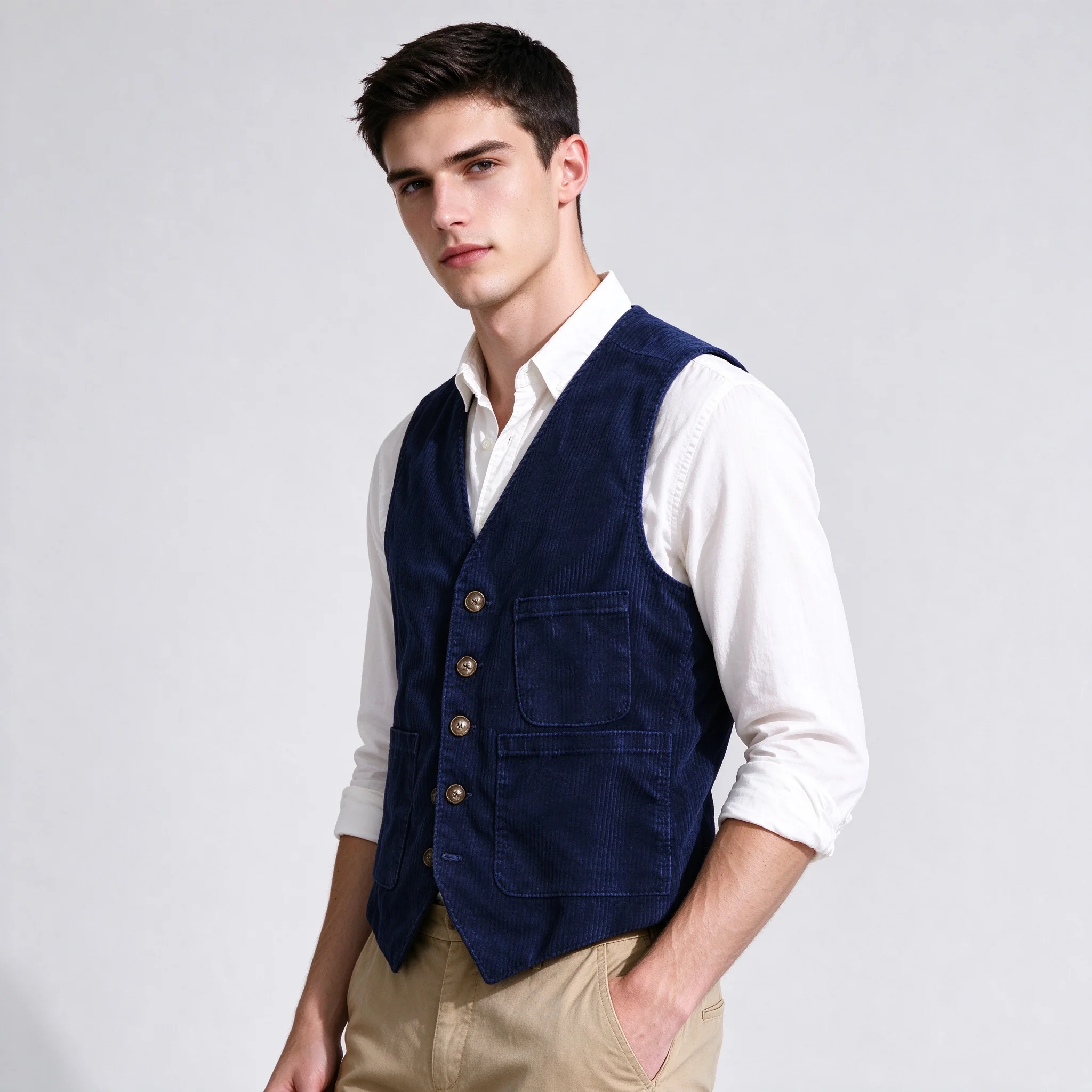 Vintage Men's Corduroy Vest Casual Retro Slim Fit Autumn Winter Warm Daily Streetwear