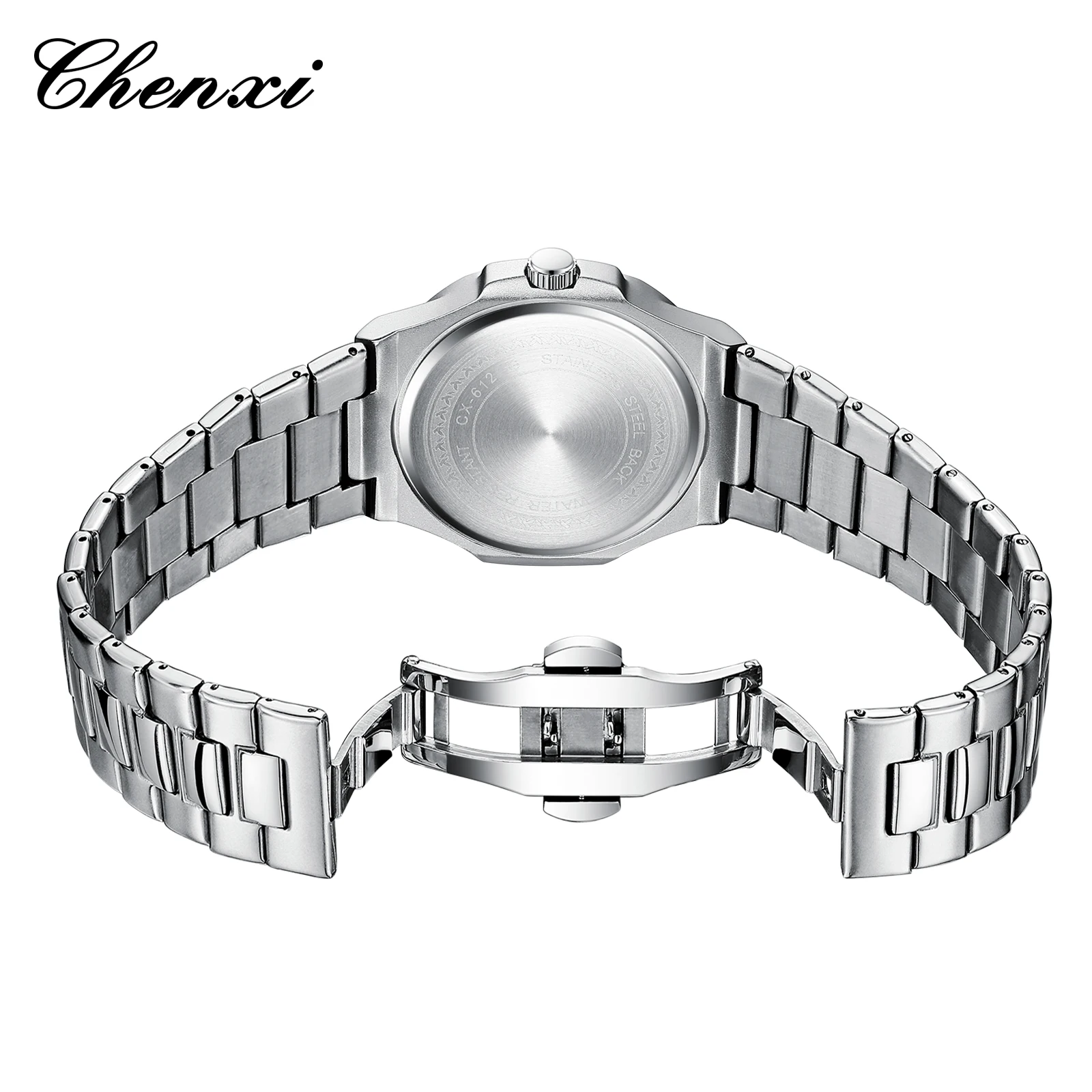 CHENXI นาฬิกาแบรนด์หรูสำหรับผู้ชาย นาฬิกาข้อมือผู้ชายแฟชั่นเรียบง่าย สายเหล็ก ควอตซ์ กันน้ำ แสดงวันที่เรืองแสง